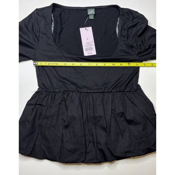 NWT Wild Fable Women's Size Small Long Sleeve Square Neck Bubble Top Black - Picture 5 of 7